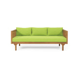 Claremont Outdoor 3 Seater Acacia Wood Daybed with Cushions, Teak and Green Noble House