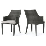 Hillhurst Outdoor Grey Wicker Dining Chairs with Light Grey Water Resistant Cushions Noble House