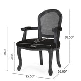Mina French Country Wood and Cane Upholstered Dining Chair, Black and Gray Noble House