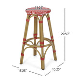 Noble House Starla Outdoor French Aluminum 29.5 Inch Barstools (Set of 4), Red, White, and Bamboo Finish