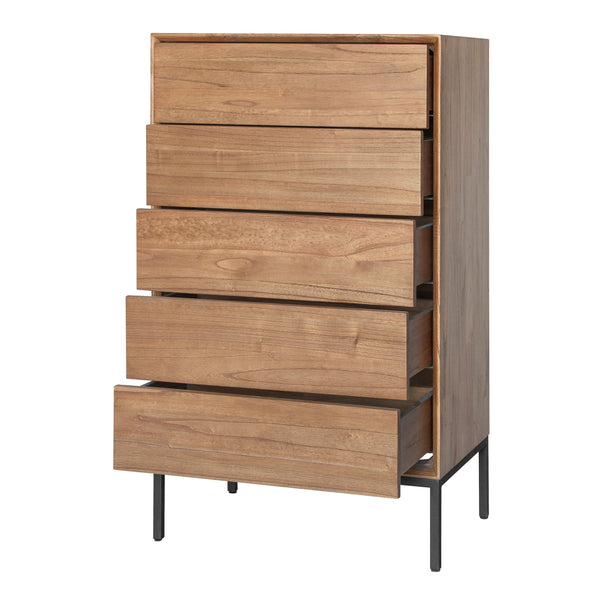Hathaway 5-Drawer Chest - Rustic Modern Design in Solid Mindy Wood with Steel Legs, Fully Assembled!