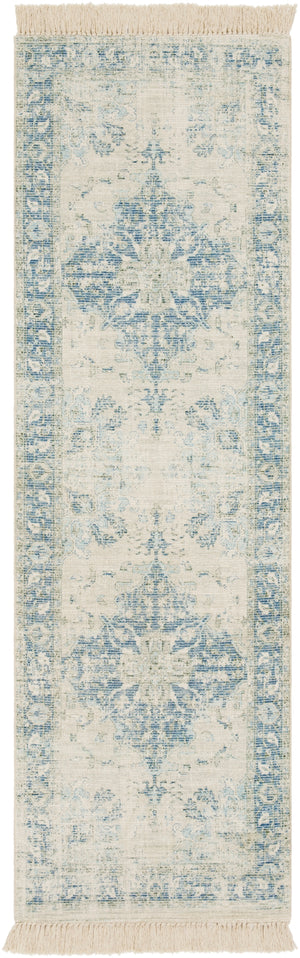 Zainab ZAI-2300 Traditional Cotton, Polyester Rug ZAI2300-268 Sky Blue, Navy, Sage, Lime, Dark Green, White 70% Cotton, 30% Polyester 2'6" x 8'