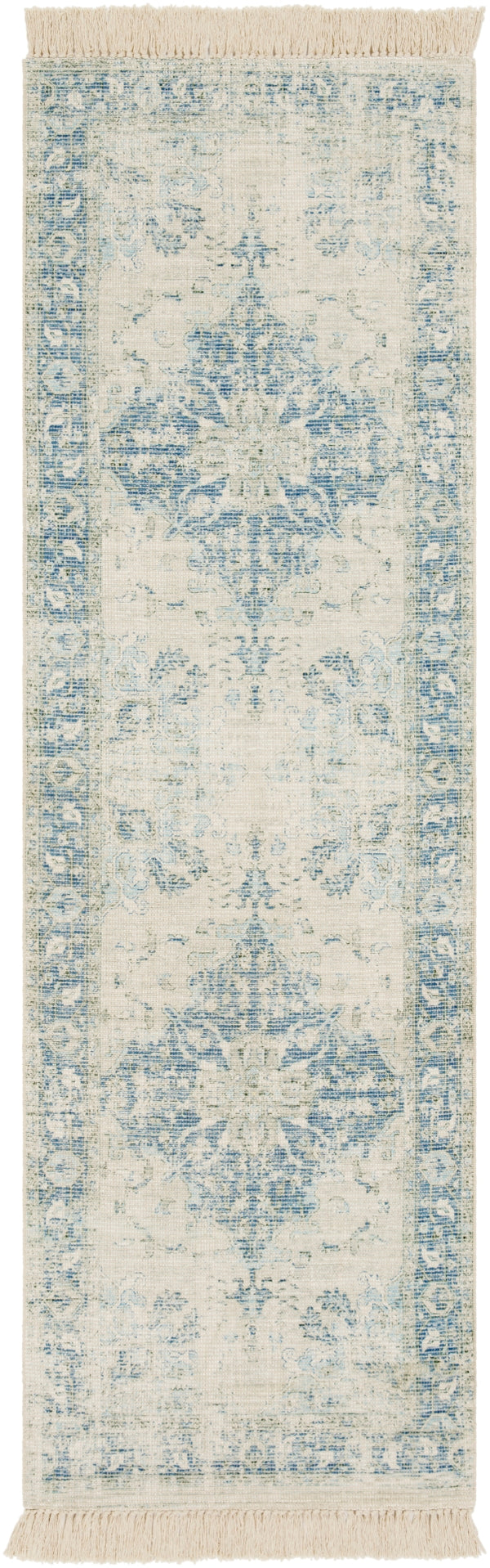 Zainab ZAI-2300 Traditional Cotton, Polyester Rug ZAI2300-268 Sky Blue, Navy, Sage, Lime, Dark Green, White 70% Cotton, 30% Polyester 2'6" x 8'
