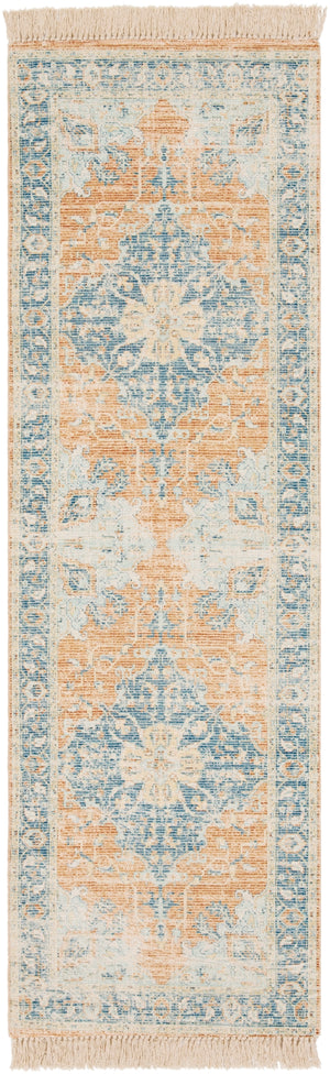 Zainab ZAI-2301 Traditional Cotton, Polyester Rug ZAI2301-268 Sky Blue, Burnt Orange, Lime, Navy, White 70% Cotton, 30% Polyester 2'6" x 8'