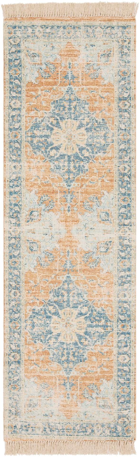 Zainab ZAI-2301 Traditional Cotton, Polyester Rug ZAI2301-268 Sky Blue, Burnt Orange, Lime, Navy, White 70% Cotton, 30% Polyester 2'6" x 8'