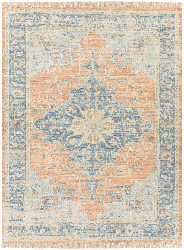 Zainab ZAI-2301 Traditional Cotton, Polyester Rug ZAI2301-810 Sky Blue, Burnt Orange, Lime, Navy, White 70% Cotton, 30% Polyester 8' x 10'