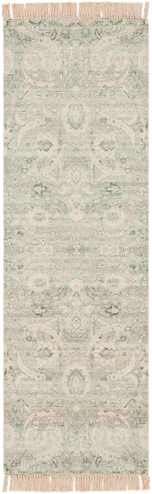Zainab ZAI-2302 Traditional Cotton, Polyester Rug ZAI2302-69 Sage, Dark Green, Lime, Pale Pink, White 70% Cotton, 30% Polyester 6' x 9'