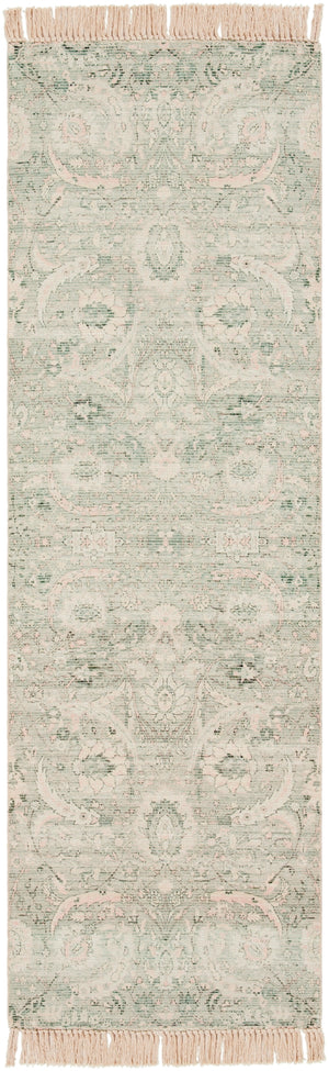 Zainab ZAI-2302 Traditional Cotton, Polyester Rug ZAI2302-268 Sage, Dark Green, Lime, Pale Pink, White 70% Cotton, 30% Polyester 2'6" x 8'