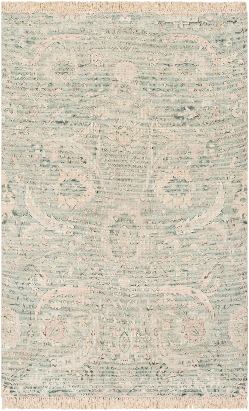 Zainab ZAI-2302 Traditional Cotton, Polyester Rug ZAI2302-69 Sage, Dark Green, Lime, Pale Pink, White 70% Cotton, 30% Polyester 6' x 9'