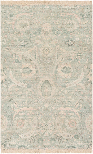 Zainab ZAI-2302 Traditional Cotton, Polyester Rug ZAI2302-69 Sage, Dark Green, Lime, Pale Pink, White 70% Cotton, 30% Polyester 6' x 9'