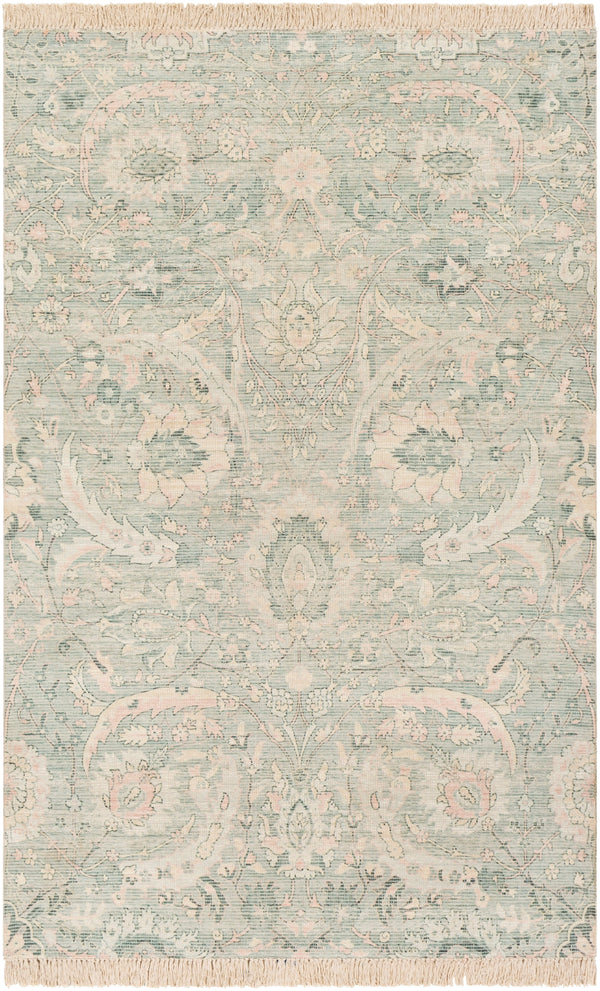 Zainab ZAI-2302 Traditional Cotton, Polyester Rug ZAI2302-69 Sage, Dark Green, Lime, Pale Pink, White 70% Cotton, 30% Polyester 6' x 9'