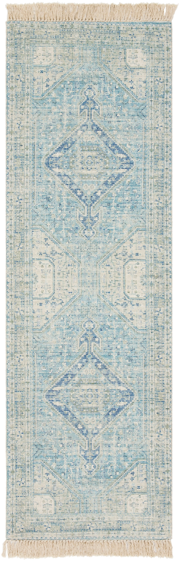 Zainab ZAI-2304 Traditional Cotton, Polyester Rug ZAI2304-81012 Sky Blue, Navy, Sage, Lime, Dark Green, White 70% Cotton, 30% Polyester 8'10" x 12'