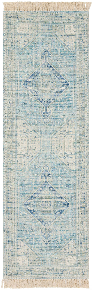 Zainab ZAI-2304 Traditional Cotton, Polyester Rug ZAI2304-268 Sky Blue, Navy, Sage, Lime, Dark Green, White 70% Cotton, 30% Polyester 2'6" x 8'