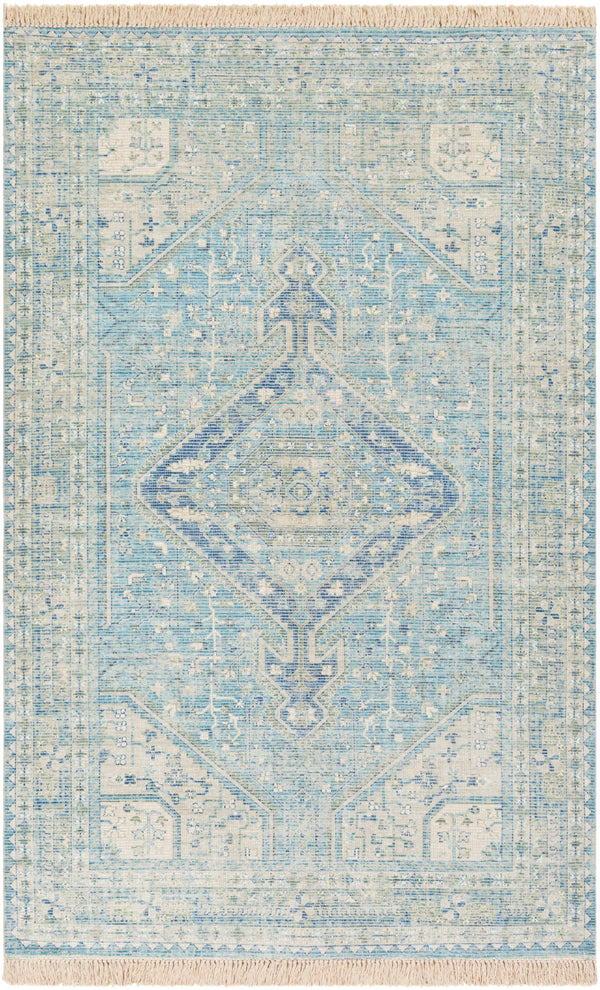 Zainab ZAI-2304 Traditional Cotton, Polyester Rug ZAI2304-81012 Sky Blue, Navy, Sage, Lime, Dark Green, White 70% Cotton, 30% Polyester 8'10" x 12'