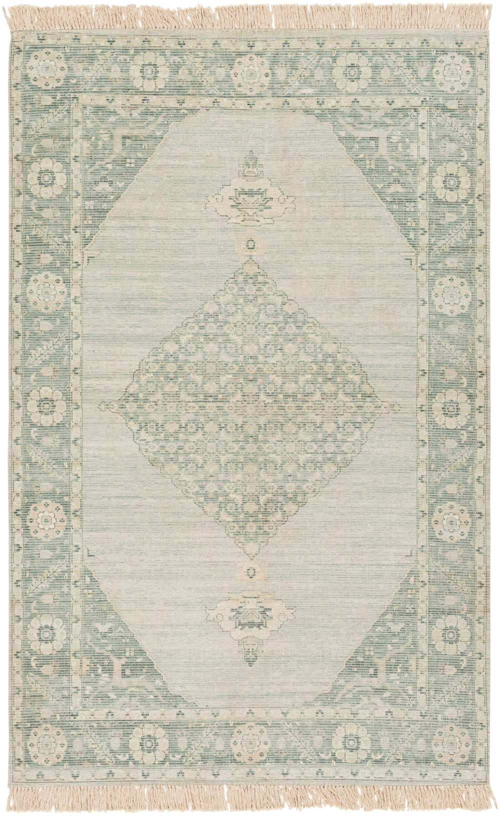 Zainab ZAI-2306 Traditional Cotton, Polyester Rug ZAI2306-69 Sage, Dark Green, Lime, White 70% Cotton, 30% Polyester 6' x 9'