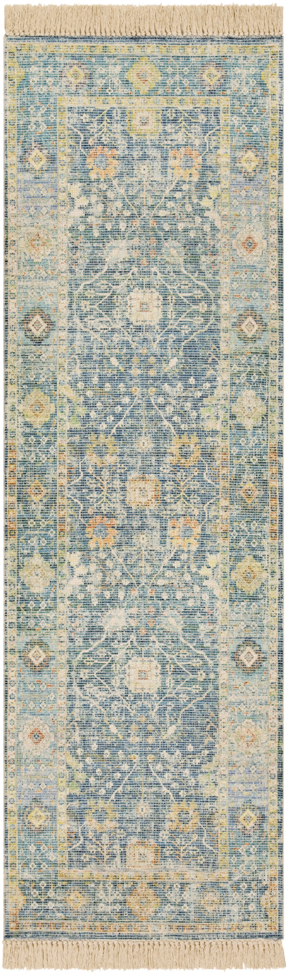 Zainab ZAI-2309 Traditional Cotton, Polyester Rug ZAI2309-268 Navy, Lime, Aqua, Sky Blue, Burnt Orange, Bright Orange, White 70% Cotton, 30% Polyester 2'6" x 8'