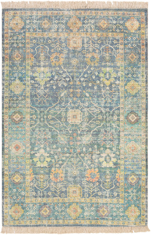 Zainab ZAI-2309 Traditional Cotton, Polyester Rug ZAI2309-69 Navy, Lime, Aqua, Sky Blue, Burnt Orange, Bright Orange, White 70% Cotton, 30% Polyester 6' x 9'