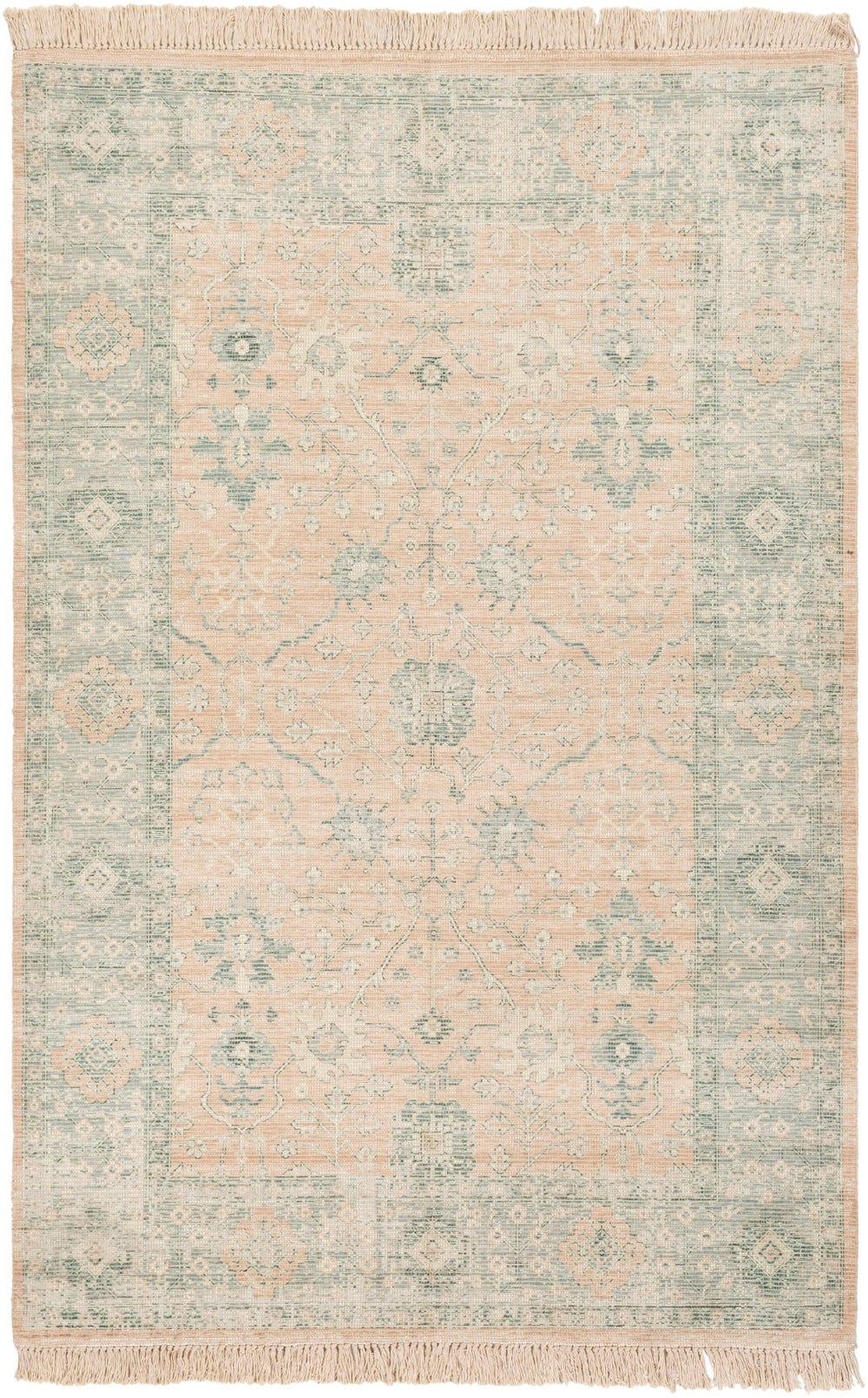 Zainab ZAI-2310 Traditional Cotton, Polyester Rug ZAI2310-69 Camel, Cream, Sage, Dark Green, Lime, White 70% Cotton, 30% Polyester 6' x 9'