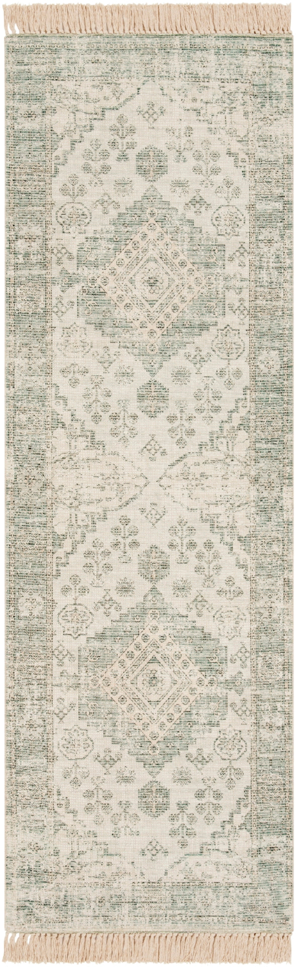 Zainab ZAI-2311 Traditional Cotton, Polyester Rug ZAI2311-268 Sage, Dark Green, Lime, White 70% Cotton, 30% Polyester 2'6" x 8'