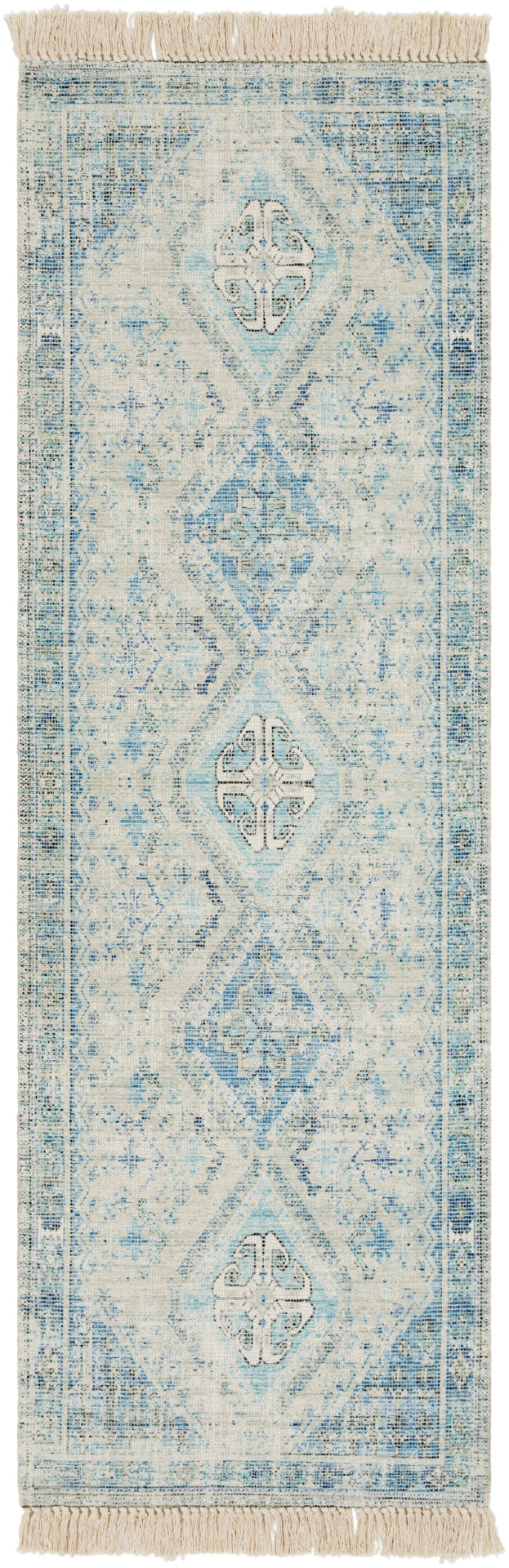 Zainab ZAI-2314 Traditional Cotton, Polyester Rug ZAI2314-81012 Sky Blue, Navy, Sage, Lime, Dark Green, White 70% Cotton, 30% Polyester 8'10" x 12'