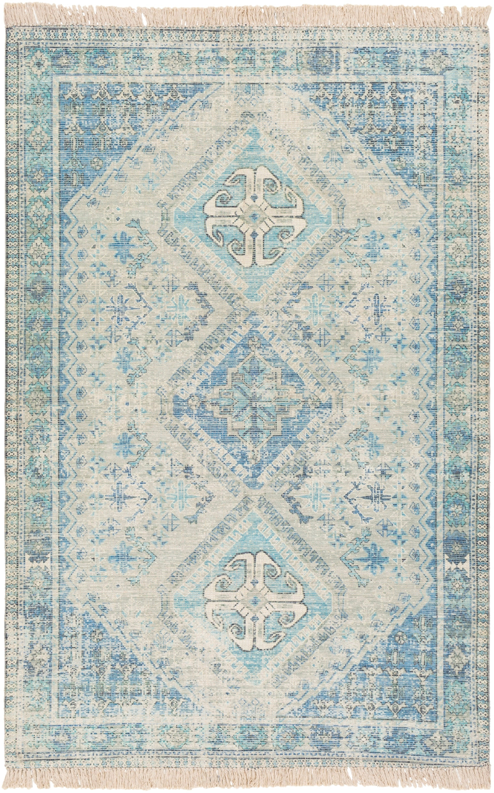 Zainab ZAI-2314 Traditional Cotton, Polyester Rug ZAI2314-81012 Sky Blue, Navy, Sage, Lime, Dark Green, White 70% Cotton, 30% Polyester 8'10" x 12'