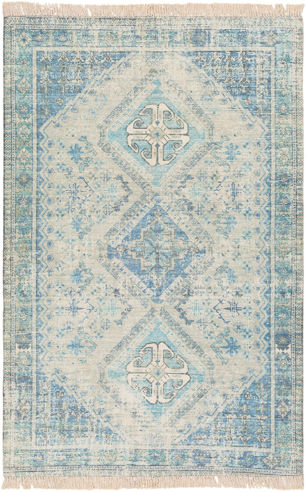Zainab ZAI-2314 Traditional Cotton, Polyester Rug ZAI2314-81012 Sky Blue, Navy, Sage, Lime, Dark Green, White 70% Cotton, 30% Polyester 8'10" x 12'