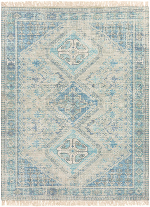 Zainab ZAI-2314 Traditional Cotton, Polyester Rug ZAI2314-810 Sky Blue, Navy, Sage, Lime, Dark Green, White 70% Cotton, 30% Polyester 8' x 10'