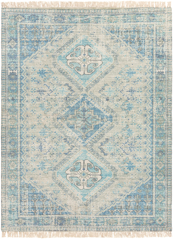 Zainab ZAI-2314 Traditional Cotton, Polyester Rug ZAI2314-810 Sky Blue, Navy, Sage, Lime, Dark Green, White 70% Cotton, 30% Polyester 8' x 10'