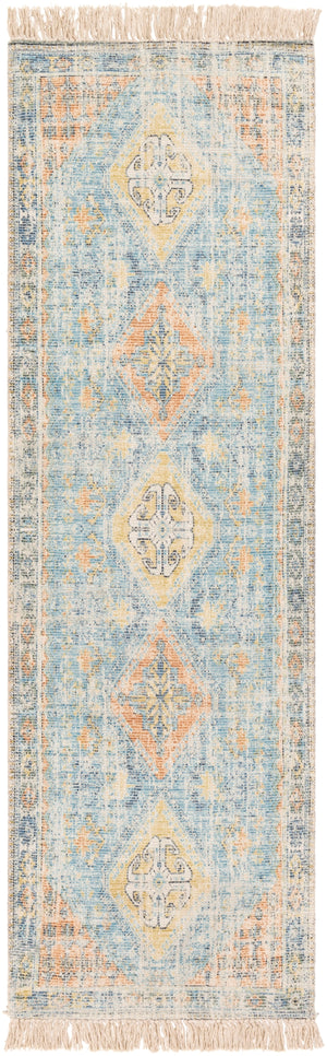 Zainab ZAI-2315 Traditional Cotton, Polyester Rug ZAI2315-268 Sky Blue, Burnt Orange, Lime, Navy, Dark Green, White 70% Cotton, 30% Polyester 2'6" x 8'