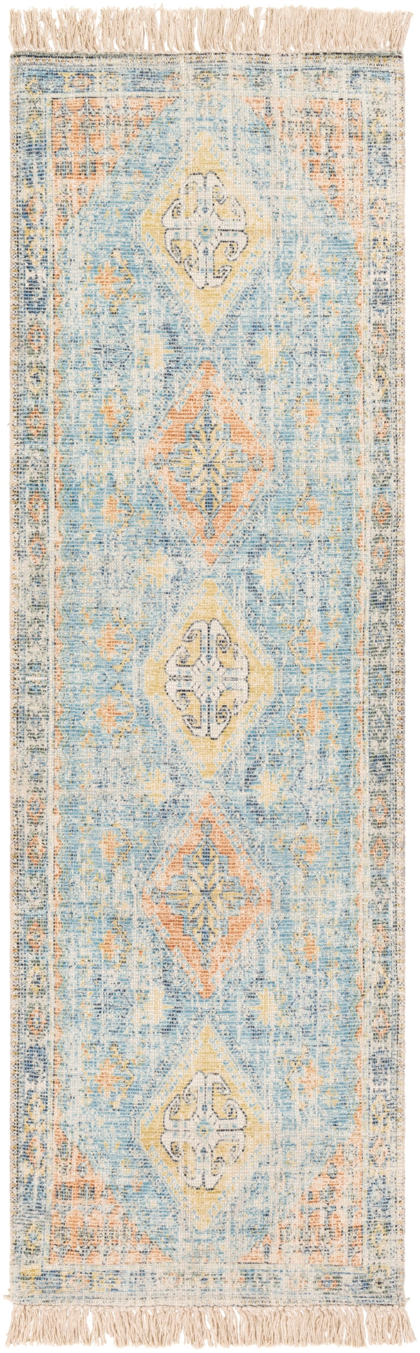 Zainab ZAI-2315 Traditional Cotton, Polyester Rug ZAI2315-268 Sky Blue, Burnt Orange, Lime, Navy, Dark Green, White 70% Cotton, 30% Polyester 2'6" x 8'