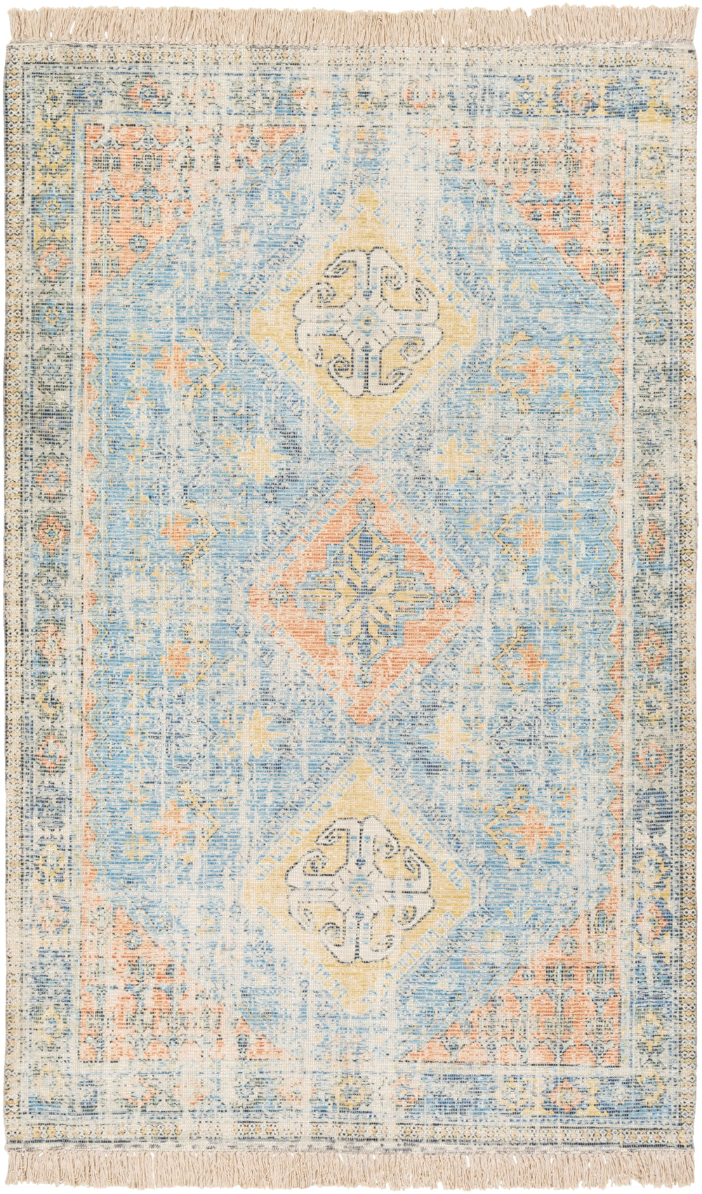 Zainab ZAI-2315 Traditional Cotton, Polyester Rug ZAI2315-81012 Sky Blue, Burnt Orange, Lime, Navy, Dark Green, White 70% Cotton, 30% Polyester 8'10" x 12'