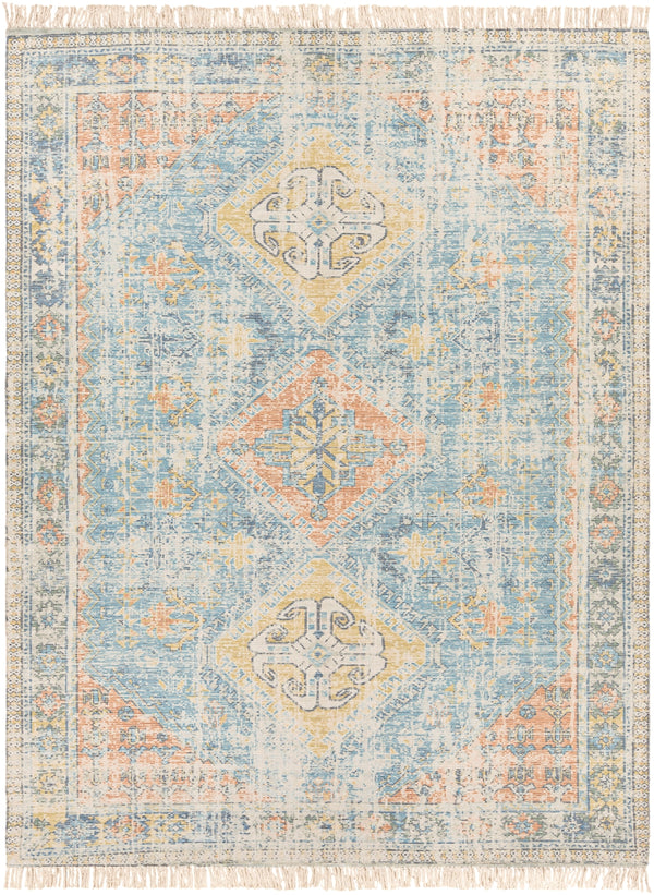 Zainab ZAI-2315 Traditional Cotton, Polyester Rug ZAI2315-810 Sky Blue, Burnt Orange, Lime, Navy, Dark Green, White 70% Cotton, 30% Polyester 8' x 10'