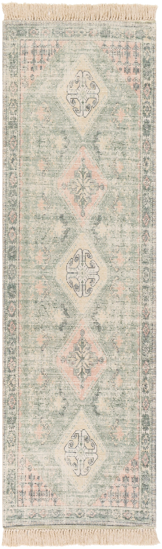 Zainab ZAI-2316 Traditional Cotton, Polyester Rug ZAI2316-81012 Sage, Dark Green, Lime, Pale Pink, Khaki, White 70% Cotton, 30% Polyester 8'10" x 12'