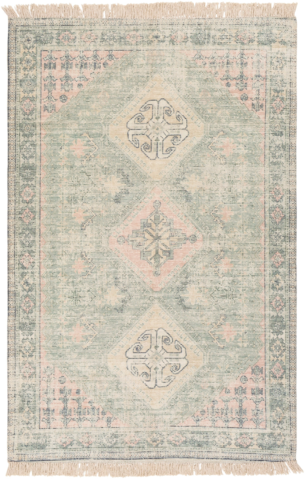 Zainab ZAI-2316 Traditional Cotton, Polyester Rug ZAI2316-81012 Sage, Dark Green, Lime, Pale Pink, Khaki, White 70% Cotton, 30% Polyester 8'10" x 12'
