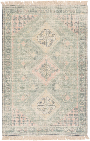 Zainab ZAI-2316 Traditional Cotton, Polyester Rug ZAI2316-81012 Sage, Dark Green, Lime, Pale Pink, Khaki, White 70% Cotton, 30% Polyester 8'10" x 12'