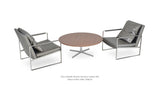 Zara Set: Two Zara Arm Chair Metalic Bronze Genuine Leather Walnut S.Steel and One Diana Coffee Table Walnut