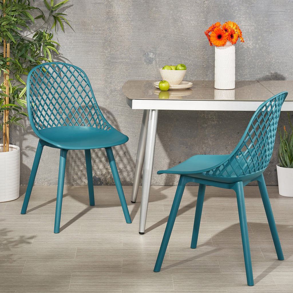 Noble House Lily Outdoor Modern Dining Chair (Set of 2), Green
