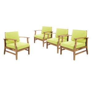 Perla Outdoor Teak Finished Acacia Wood Club Chairs with Green Water Resistant Cushions Noble House