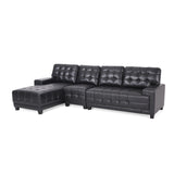Harlar Contemporary Faux Leather Tufted 4 Seater Sectional Sofa and Chaise Lounge Set