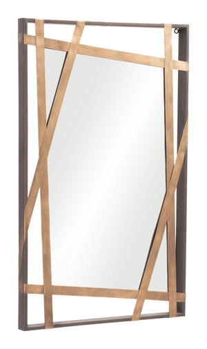 Zuo Modern Tolix Steel, MDF, Glass Modern Commercial Grade Mirror Antique Gold, Black Steel, MDF, Glass