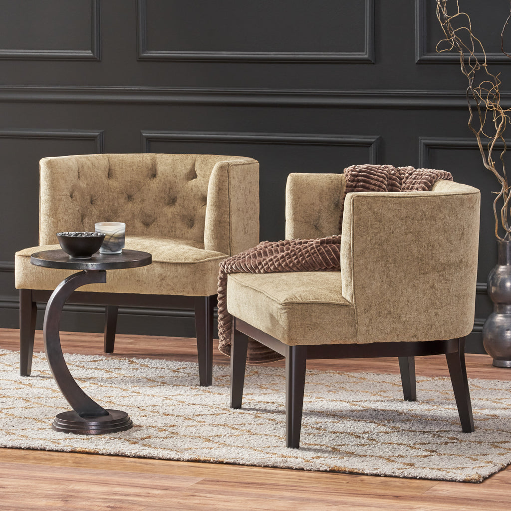 Clough Contemporary Fabric Tufted Accent Chairs, Dark Beige and Dark Brown Noble House