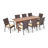 Villa Outdoor 8 Seater Expandable Wood and Wicker Dining Set