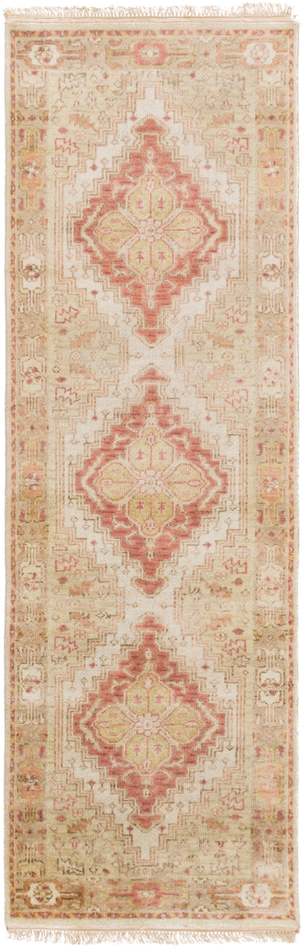 Zeus ZEU-7819 Traditional NZ Wool Rug ZEU7819-268 Rose, Mauve, Ivory, Tan, Light Gray, White 100% NZ Wool 2'6" x 8'