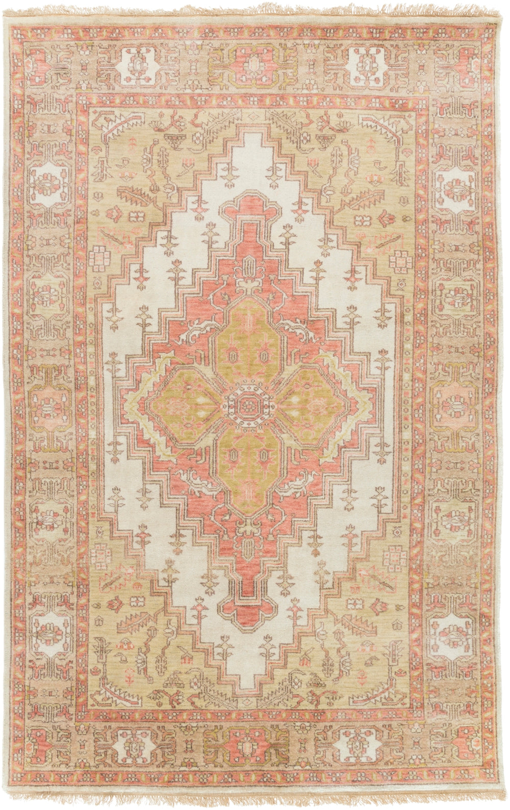 Zeus ZEU-7819 Traditional NZ Wool Rug ZEU7819-5686 Rose, Mauve, Ivory, Tan, Light Gray, White 100% NZ Wool 5'6" x 8'6"