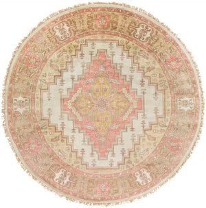 Zeus ZEU-7819 Traditional NZ Wool Rug ZEU7819-8RD Rose, Mauve, Ivory, Tan, Light Gray, White 100% NZ Wool 8' Round
