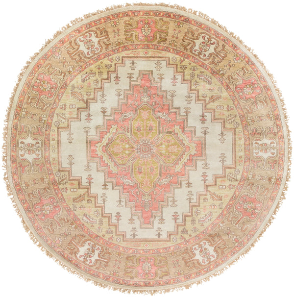 Zeus ZEU-7819 Traditional NZ Wool Rug ZEU7819-8RD Rose, Mauve, Ivory, Tan, Light Gray, White 100% NZ Wool 8' Round