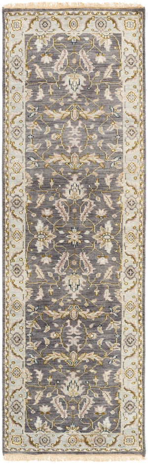 Zeus ZEU-7825 Traditional NZ Wool Rug ZEU7825-268 Charcoal, Sky Blue, Dark Brown, Cream, Camel, Tan, Taupe 100% NZ Wool 2'6" x 8'