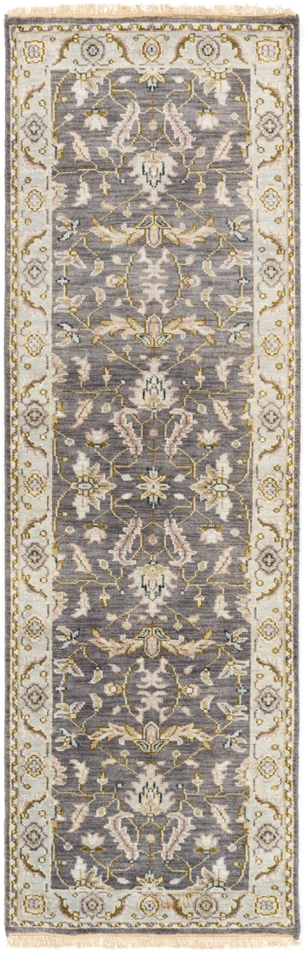 Zeus ZEU-7825 Traditional NZ Wool Rug ZEU7825-268 Charcoal, Sky Blue, Dark Brown, Cream, Camel, Tan, Taupe 100% NZ Wool 2'6" x 8'