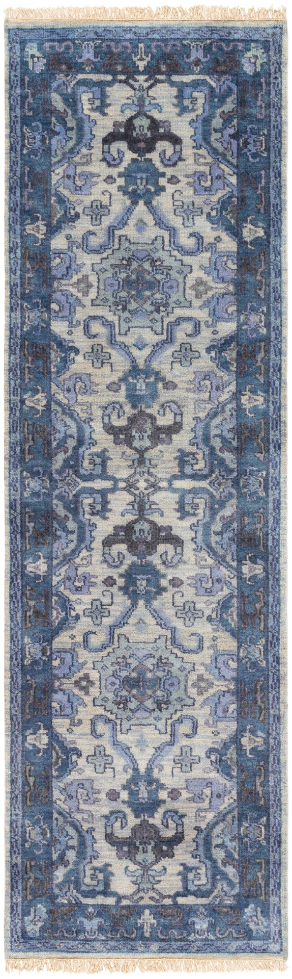 Zeus ZEU-7828 Traditional NZ Wool Rug ZEU7828-268 Navy, Light Gray, Charcoal, Ink, Ivory 100% NZ Wool 2'6" x 8'