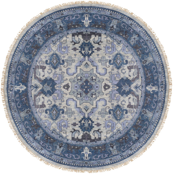 Zeus ZEU-7828 Traditional NZ Wool Rug ZEU7828-8RD Navy, Light Gray, Charcoal, Ink, Ivory 100% NZ Wool 8' Round